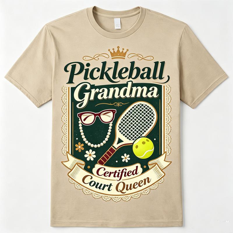 Pickleball Grandma Certified Court Queen Vintage Lace Crown Graphic T Shirt Unisex Unisex Cotton Oversized Short Sleeve Tee
