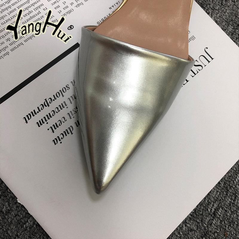 Темпераментные серебристые туфли с острым носком для вечеринок, изящные туфли на высоком каблуке 2024 года, новые модные современные сандалии из искусственной кожи, лето