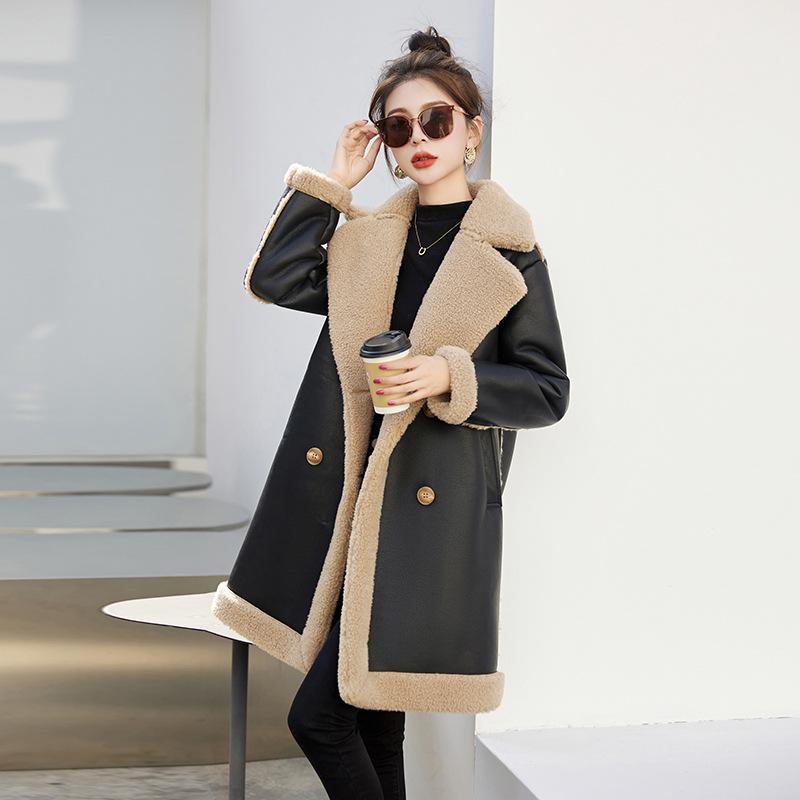 Женское универсальное пальто из замши ягненка, зимнее бархатное утолщенное пальто средней длины с мехом ягненка