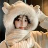 Hat Women's New Winter Cute Scarf Gloves Plush Hat Integrated Thickened Warm Elk Hat Three-piece Set