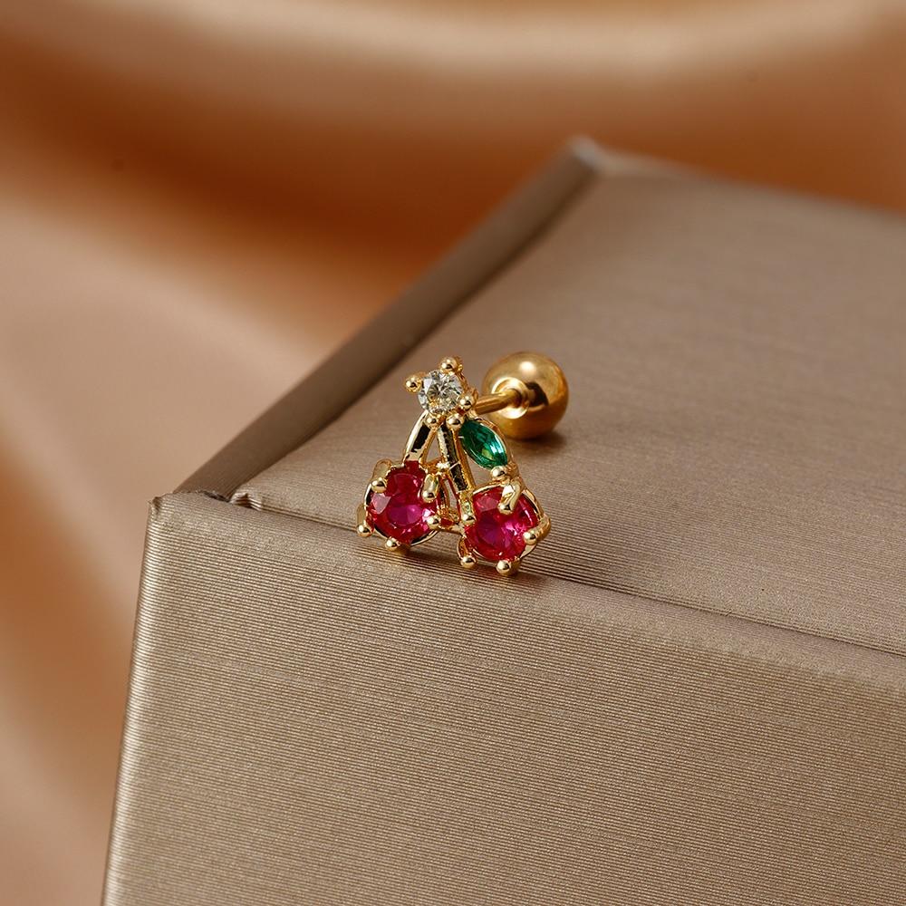 Fashion Stainless Steel Mini Zirconia Stud Earrings For Women Luxury Cute Fruits Helix Tragus Piercing Earrings Party Jewelry