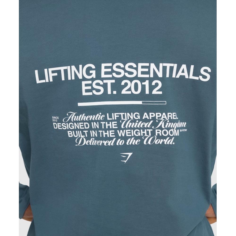 Gymshark Футболка с длинным рукавом с принтом METAL LIFting, цвет карго синий A7A1S UCTP