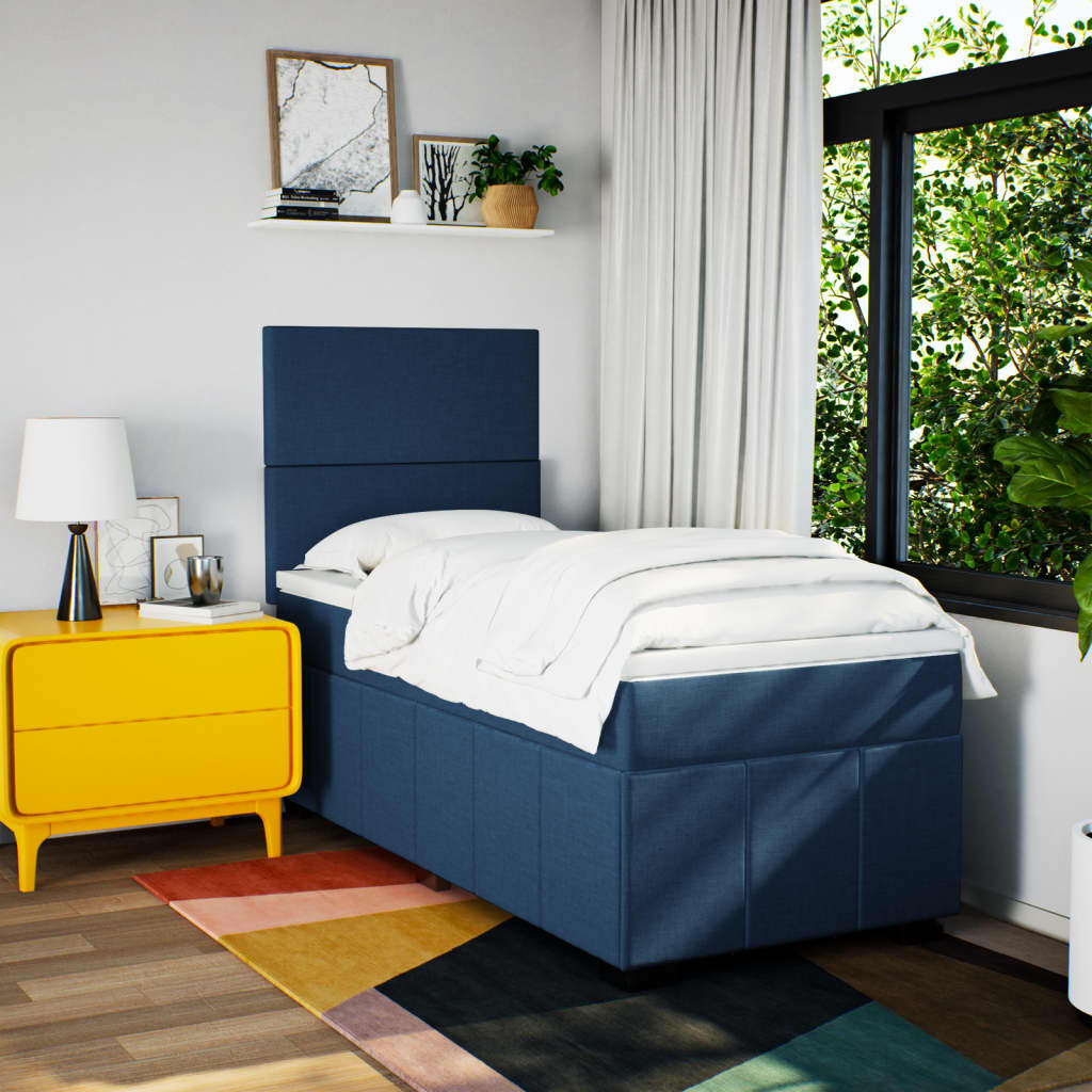 Box Spring Bed with Mattress Blue 90x200 cm Fabric