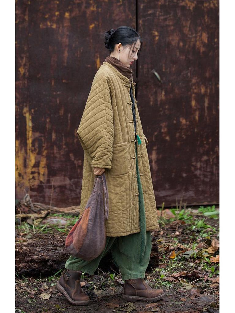 Женское зимнее стеганое пальто из рами и хлопка - Роба в стиле странствующего дзен