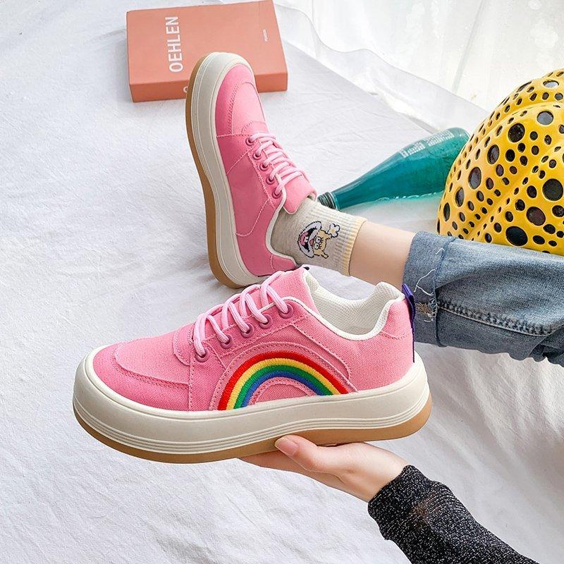 Женская обувь 2024 года, модная радужная вышивка, парусиновая обувь, женские повседневные кроссовки, женская вулканизированная обувь на платформе, теннисные туфли Femininod