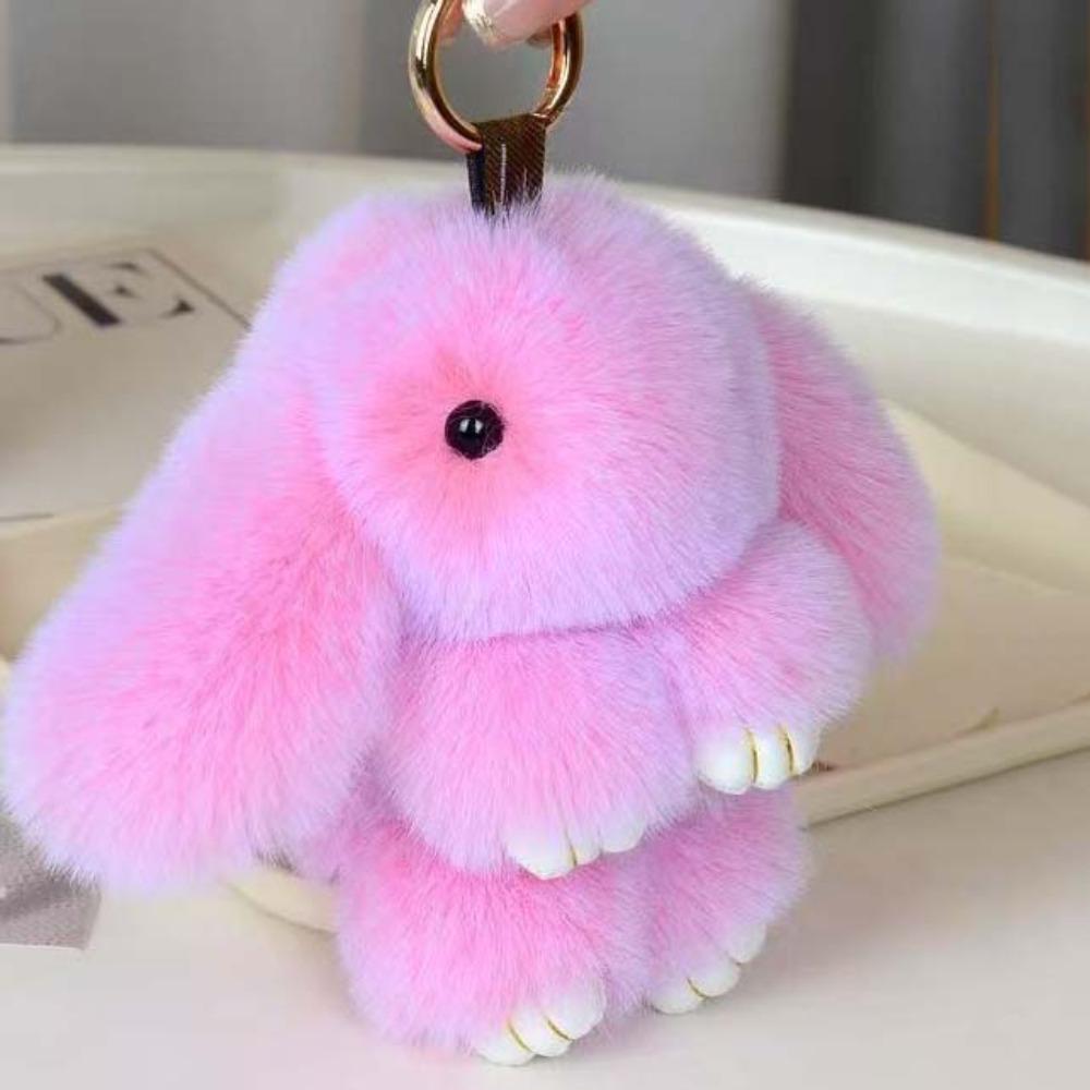 Fluffy Play Dead Rabbit Doll Fashion Plush Rabbit Pendant Rabbit Fur Keychain Women