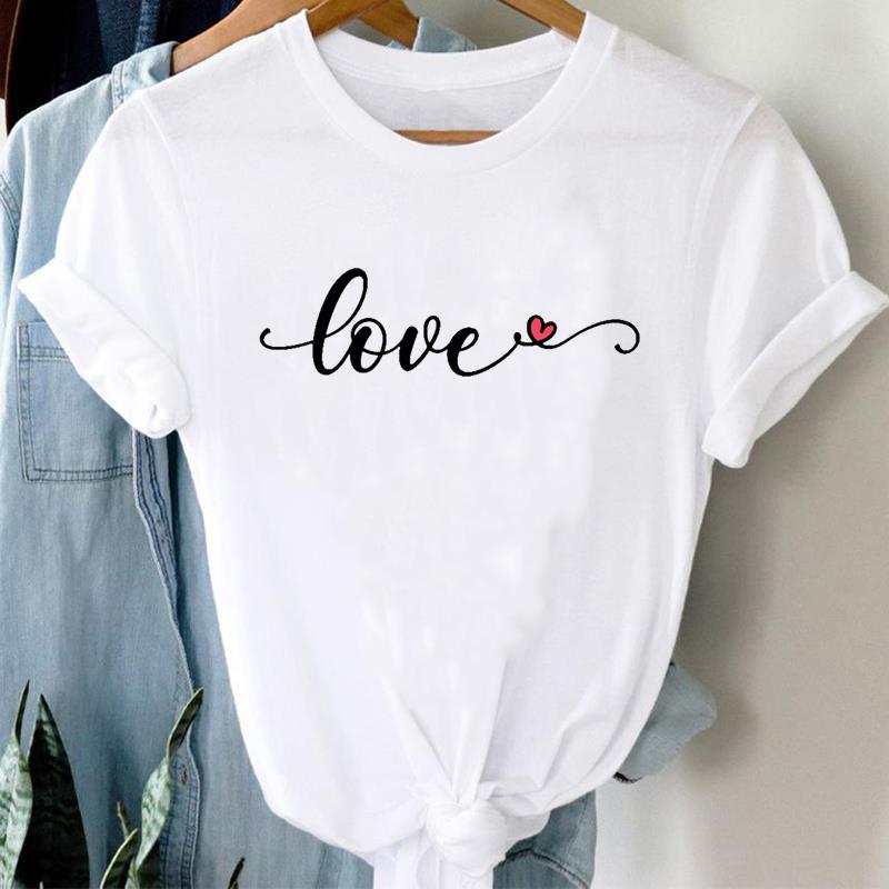 (Asian Size) Women Love Style Cute Trend Cute Print Lady Short Sleeve Tee Top Clothing Casual Fashion Tshirt Female Graphic T-shirt