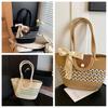 with Ribbon Stripe Tote Handbag Korean Style Summer Beach Bag Simple Woven Tote Bag  Vacation