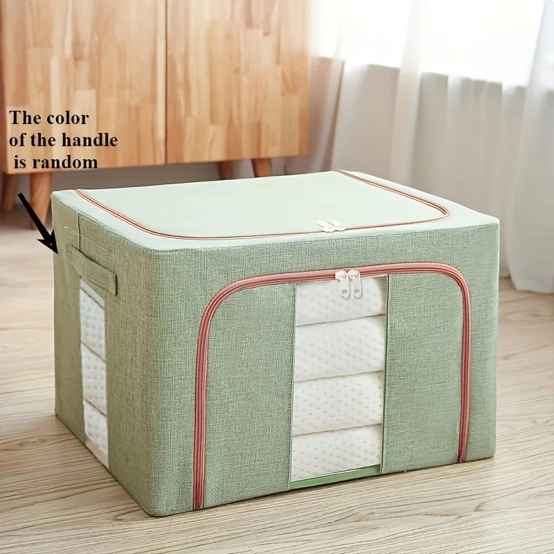 Коробка для хранения одежды из ткани Оксфорд со стальным каркасом, складная сумка, прозрачное окно, молния для одежды, простыней, одеял, с ручками