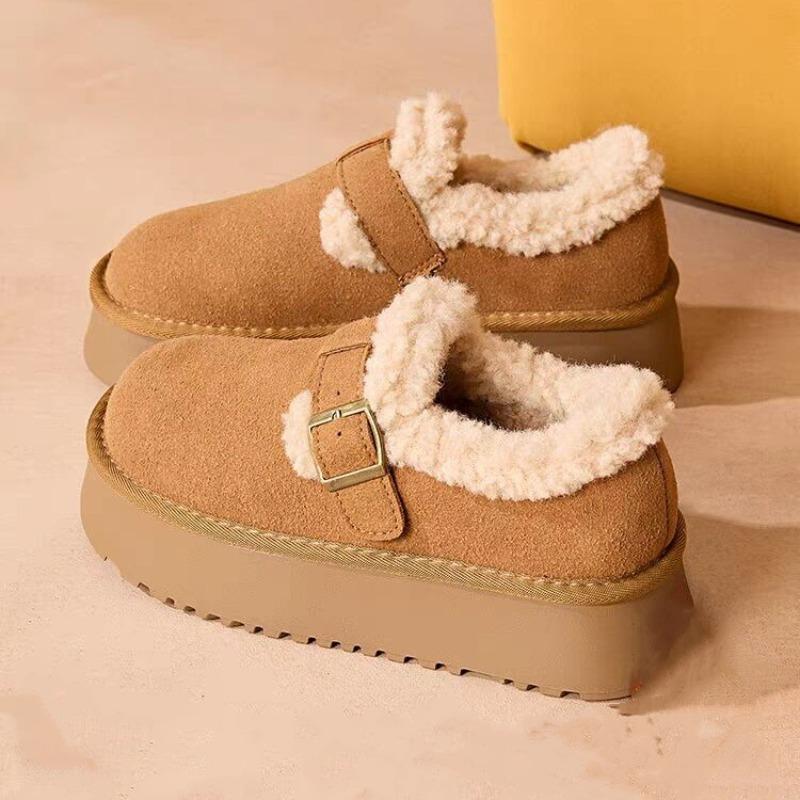 Thick-soled Snow Boots Women's Winter Velvet Warm Loafers Cotton Shoes New One-pedal Retro Women