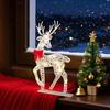 Рождественское светящееся украшение в виде оленя, светодиодная подсветка, 2D железная семья оленей для двора, патио, лужайки, сада, домашнего декора для рабочего стола