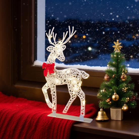 Рождественское светящееся украшение в виде оленя, светодиодная подсветка, 2D железная семья оленей для двора, патио, лужайки, сада, домашнего декора для рабочего стола
