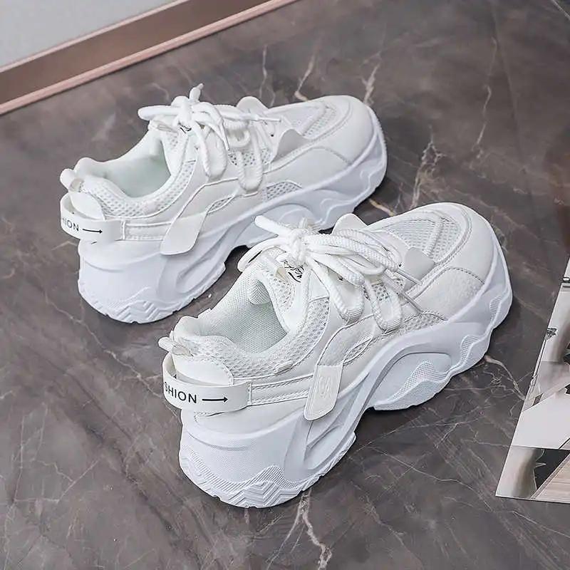 Женские белые туфли на платформе с круглым носком и нескользящей подошвой, на черном каблуке, кроссовки спортивные, высокого класса, перепродажа, плоские