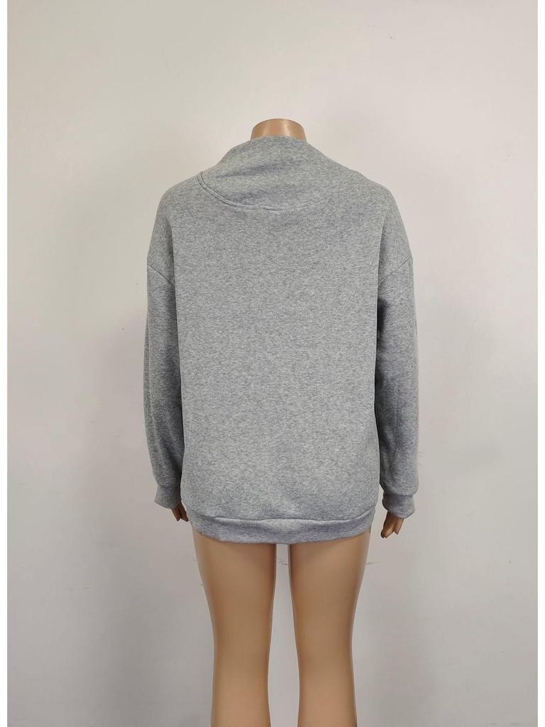 2023 Autumn/Winter Women's Loose High Neck Solid Color Long Sleeve Pullover Sweatshirt