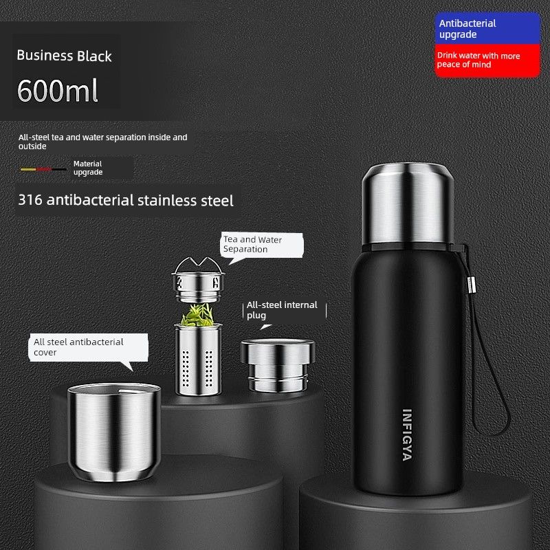 All-Steel Large-Capacity Insulated Cup 316 Stainless Steel Water Cup for Men and Women, Tea Brewing, Car-Mounted, Outdoor Tea-Water Separation Cup
