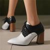 Fashion Women's Pump Shallow Brogue Shoes Vintage Chunky Heel Oxford Lace-Up Fashion Elegant Ladies High Heels White Black Brown Red