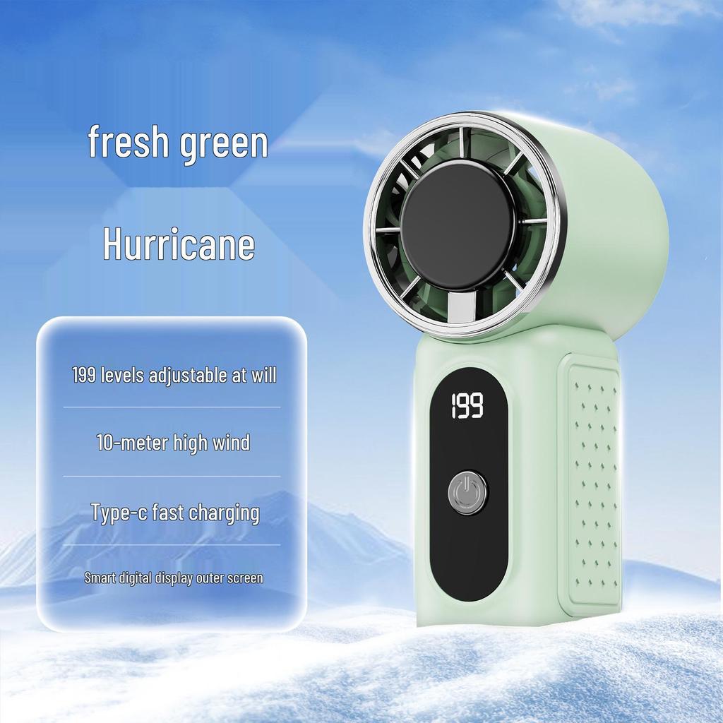 Portable USB Chargeable Mini Fan with Digital Display and Silent High-Speed Turbine for Outdoor Cooling