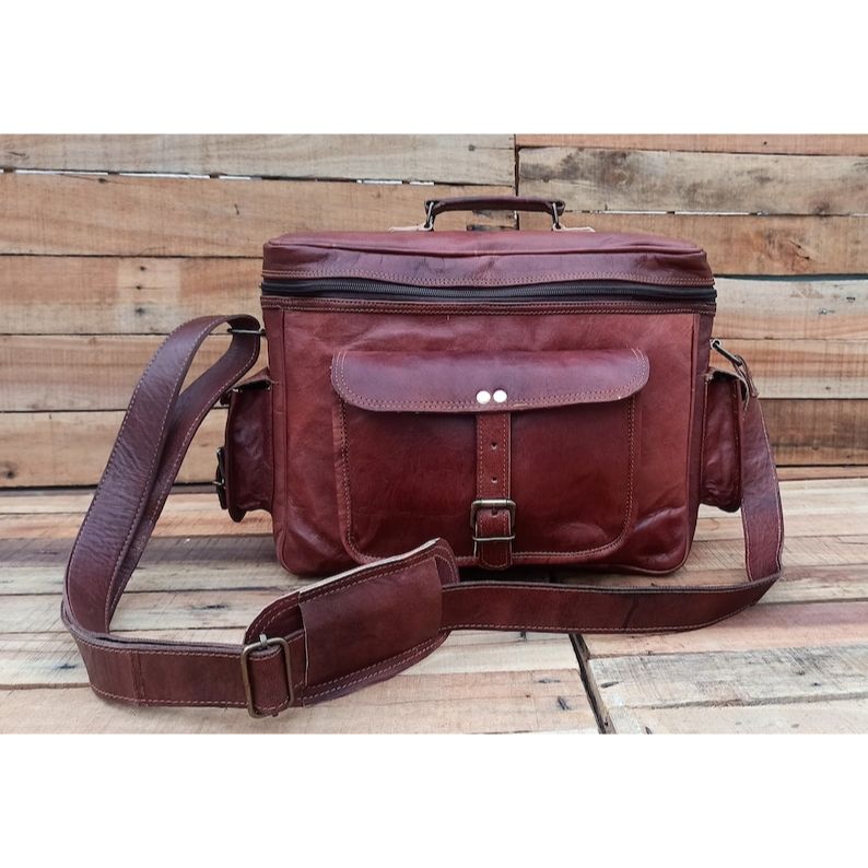 Leather DSLR Camera Bag, Handmade Personalised Camera Bag, Vintage Shoulder Satchel Bag For Nikon, Canon, Sony