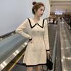 Autumn and Winter Women's Dress Large Lapel Knit Waisted Doll Neck Mid-Length Dresses