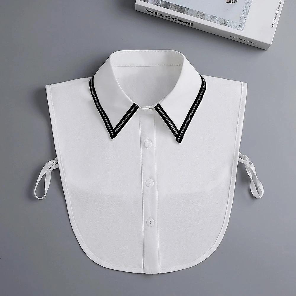 New Women White Lace Fake Collar Vintage Shirt Detachable Collar Front Tie Men Lapel Blouse Top Sweater Cotton False Collars