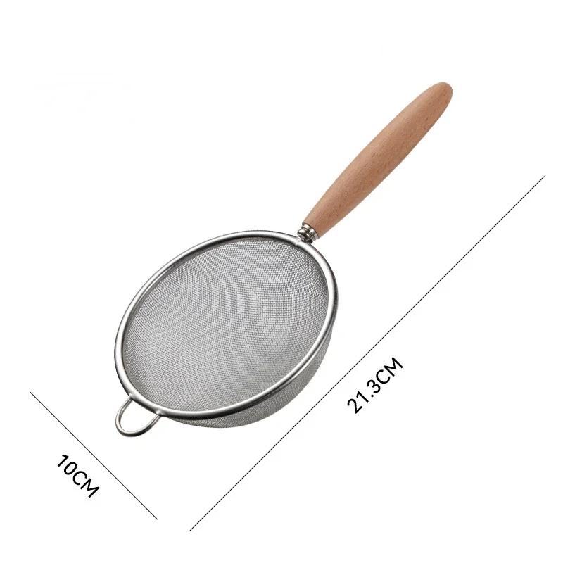 Wooden Handle Stainless Steel Small Colander Fine Mesh Oil Strainer Multi-function Filter Mesh Flour Sifter Kitchen Baking Tools