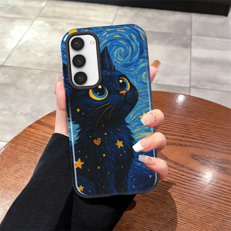 Мягкая обложка Чехол-книга для Samsung Galaxy S25 S20 FE S25Ultra A36 S24 Ultra S23 A26 A16 S23Ultra A56 Ван Гог Модный Черный