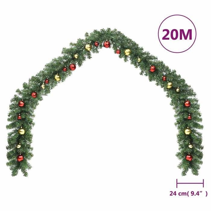 VidaXL Guirlande de Noël décorée avec boules et lumières LED 20 m 246408