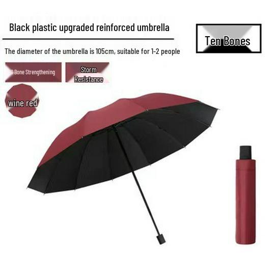 Twelve-Bone Extra-Large Dual-Use Manual Umbrella with Black Glue Sunscreen