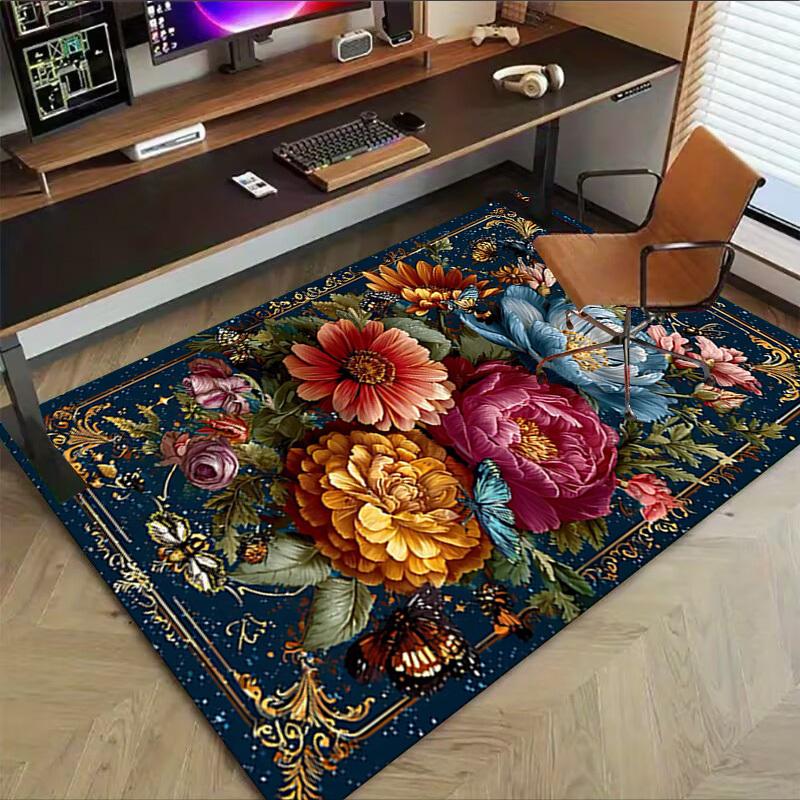 1PC Floral Ornament Butterfly_Garden Non-Slip Floor Carpet Compatible for Office&Living Room&Bedroom&Dining room - Flat - Weave Machine-S0335