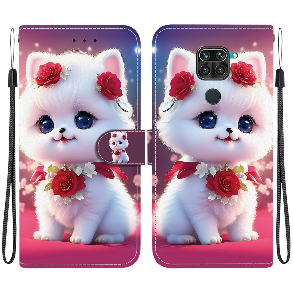 Чехол-книжка из искусственной кожи ручной работы для Xiaomi Redmi 10X 4G/ Redmi Note 9 (4G) Противоскользящий ударопрочный чехол с ремешком на запястье и дизайнами в виде сердец/роз и кошек