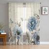Retro Floral Butterfly Bedroom Transparent Sheer Curtains Holiday Decoration Window Voile Tulle Curtain