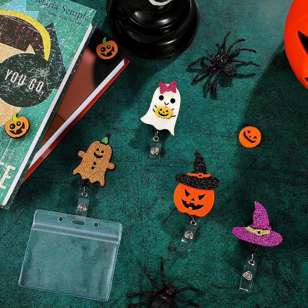 Набор из 4 значков-клипс на Хэллоуин. Расширяемые фетровые клипсы с дизайном тыквы и ведьмы для медицинского и офисного персонала.