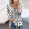 Женские осенние цветочные черные бабочки с длинным рукавом, свободные футболки с V-образным вырезом больших размеров, удобные блузки
