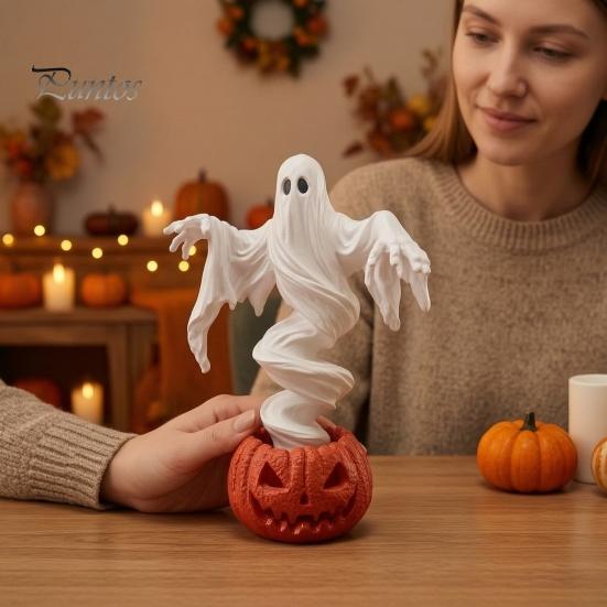 Декоративная фигурка для Хэллоуина, Вращающийся призрак, Тыква, Садовый фонарь, Светящаяся жуткая статуя, Теплый светодиодный уличный жуткий реквизит, Декор, Осень