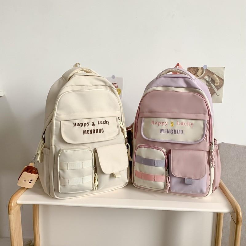 Japanese Style Primary School Girls Backpack Cute Large Capacity Schoolbag High School Campus Wind Double Shoulder Bag White