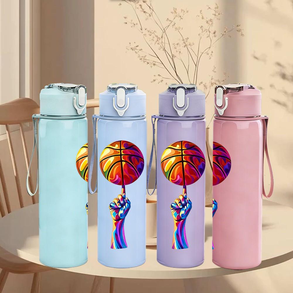 1PC Basketball Player Hand Hoop Print 750ml Color Plastic Sports Water Bottle Leakproof Flip Straw Lid Suitable for Sports Office Home Use