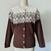 Womens Vintage Fair Isle Knit Cardigan Sweater Loose Fit Winter 2026 Geometric Wool Blend