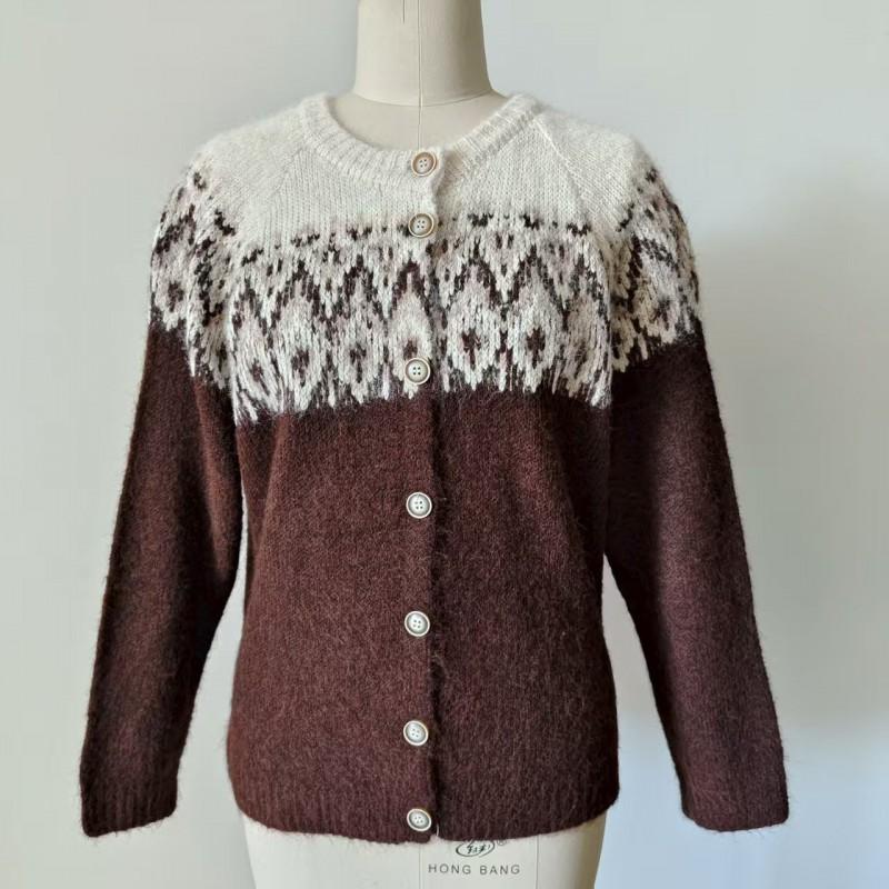Womens Vintage Fair Isle Knit Cardigan Sweater Loose Fit Winter 2026 Geometric Wool Blend