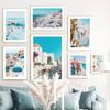 Santorini Aegean Town Scandinavia Flowers Sea NordicPosters Wall Art Canvas Painting  And Prints Pictures For Living Room Decor