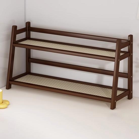 Бамбуковая двухслойная стойка, двухъярусный настольный органайзер, высокая устойчивость, прочная несущая кухонная стойка, держатель для стаканов