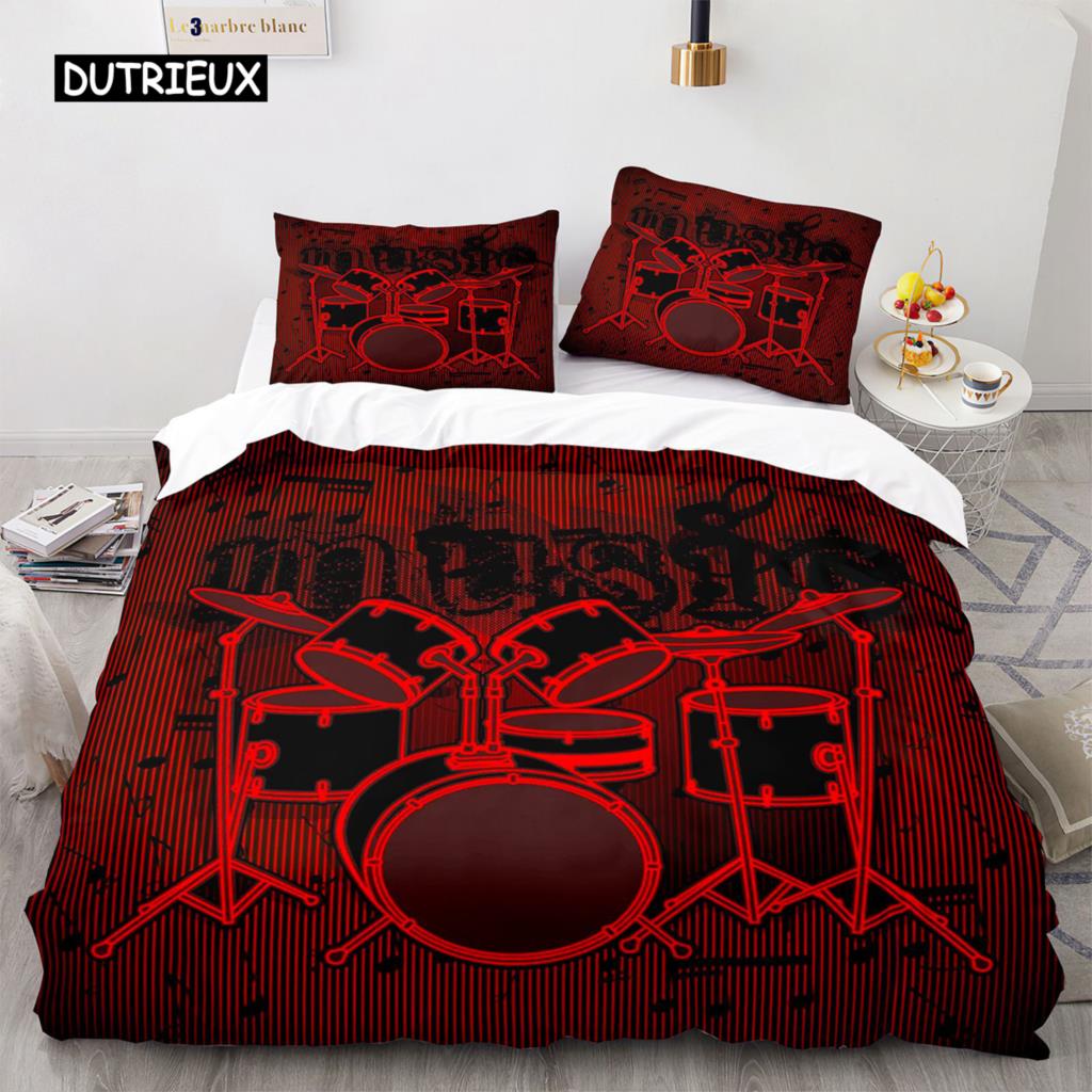 Drum Kit Duvet Cover Set Classical Music Comforter Cover Musical Instrument Lightning Pattern Quilt Cover for Kids Boys Teens
