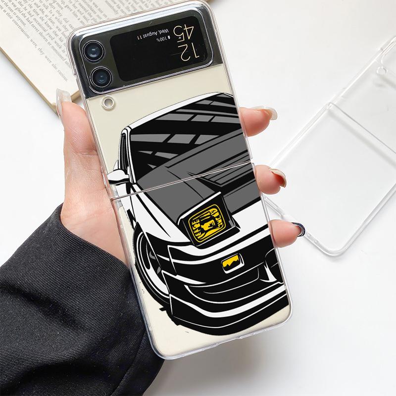 Япония JDM Спортивный Автомобиль Искусство Мода Чехол для Телефона Для Samsung Galaxy Z Flip 3 4 5 6 7 Жесткий Складной Z Flip4 Прозрачная Поликарбонатная Крышка Подарок