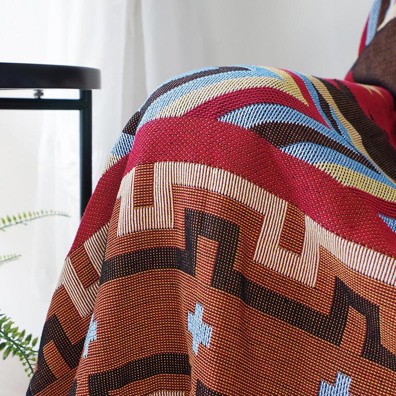 Kilim Sofa Throw, Geometric Line Blanket, Sofa Blanket, Multi-purpose, Bedroom