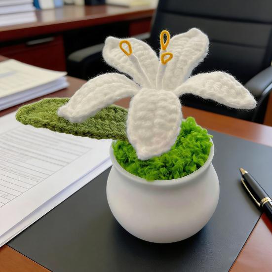 Вязаные комнатные растения Искусственный вязаный цветок лилии с горшком Ручной работы Цветочный подарок для мамы Учителя Женщин Друзей на День Рождения Юбилей