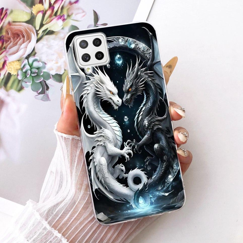 Для Samsung Galaxy A22 A22s A12 F12 M12 F42 Чехол для телефона Китайский дракон Милый кот Мультяшный узор Корпус Мягкая прозрачная силиконовая крышка