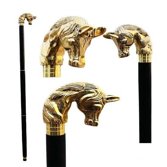 Nautical Solid Brass Horse Head Handle Cane with Black Wooden Staff Lightweight Portable Solid Walking Stick Cane