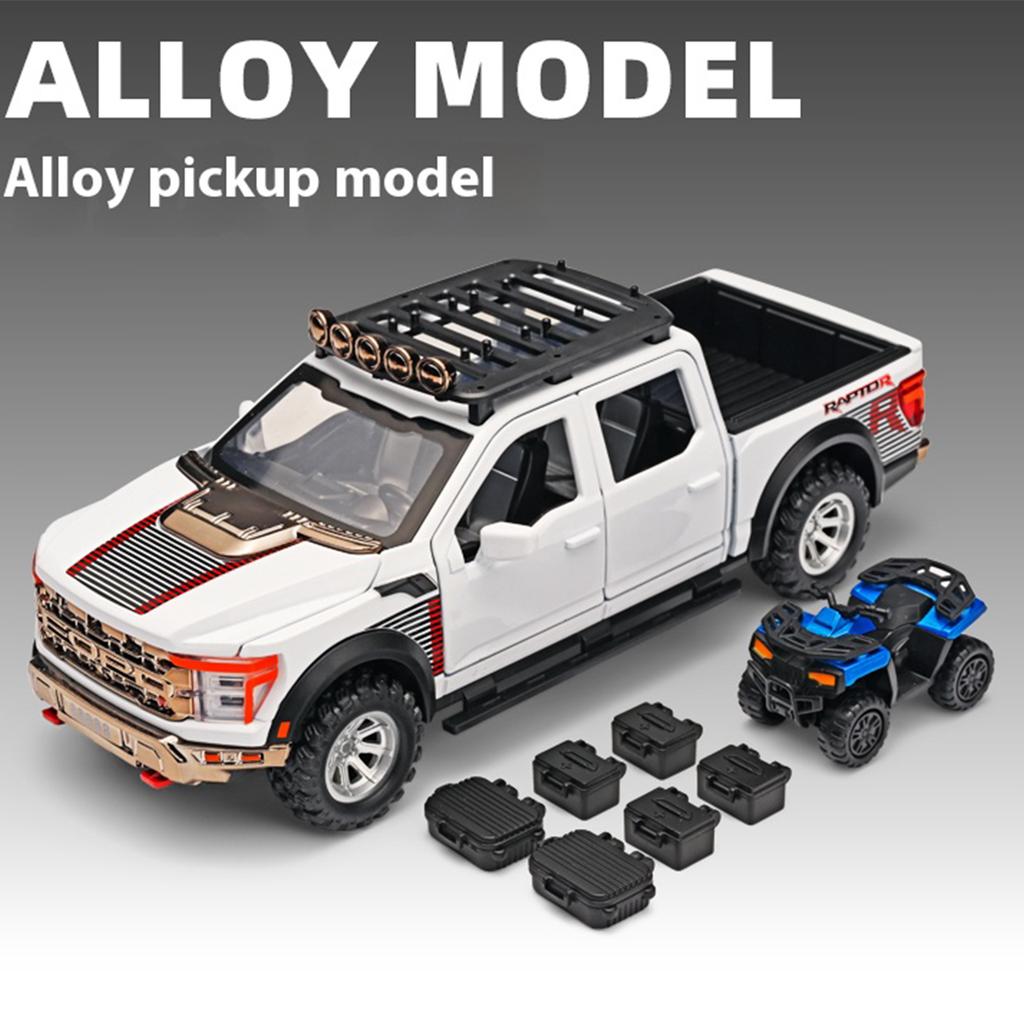 Масштаб 1/24 Пикап Ford Raptor F-150 Модель автомобиля из сплава Симуляция Внедорожник, Подарок для мальчика, Звук и свет Детская игрушка Украшения