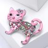 Lovely Enamel Cat Brooch Women Rhinestone Flower Animal Corsage Pins Gifts