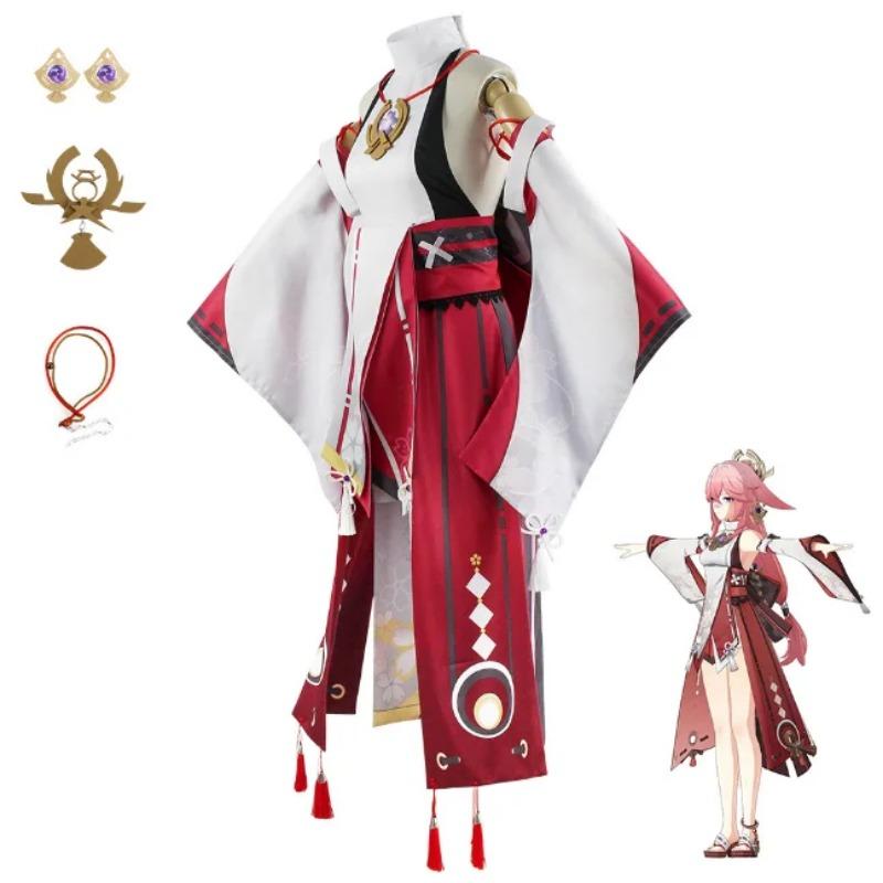 Game Genshin Impact Cosplay Costumes Yae Miko Guuji Cosplay Costume Uniforms Clothes Suits Dresses Wear Outfits Kimonos