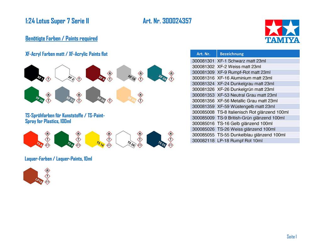 Tamiya 1/24 Sports Car Series No. 357 Lotus Super 7 Series II Plastic Model 24357